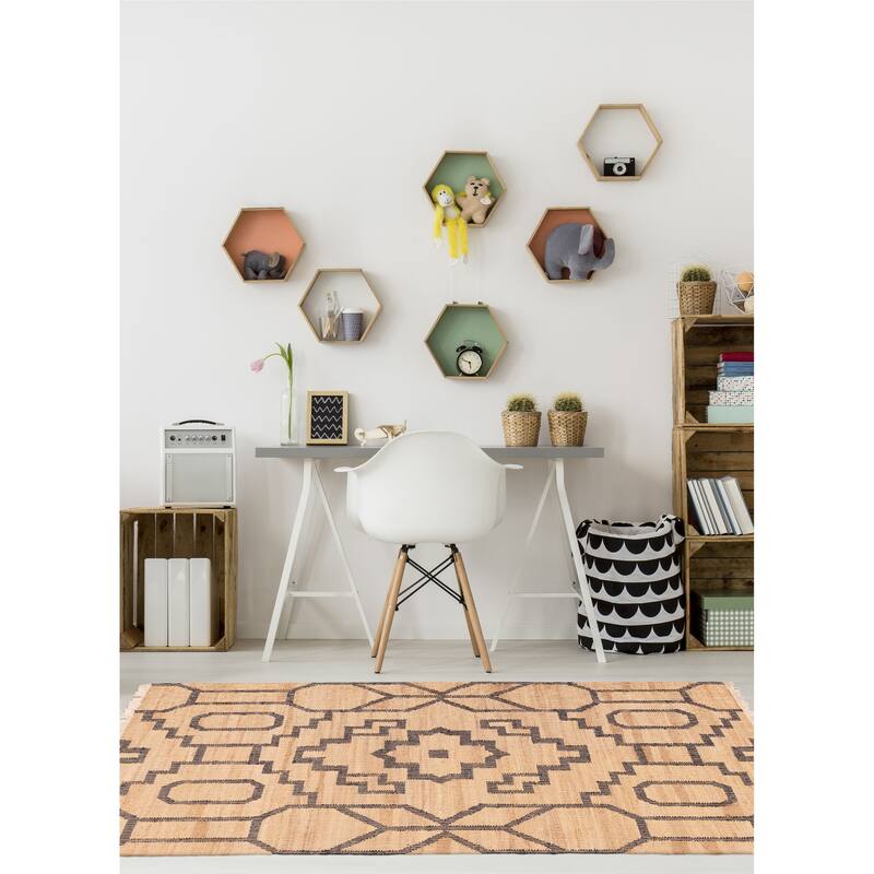 ECARPETGALLERY Flat-Weave Palas Denizli Tan Jute Kilim - 5'5 x 7'5