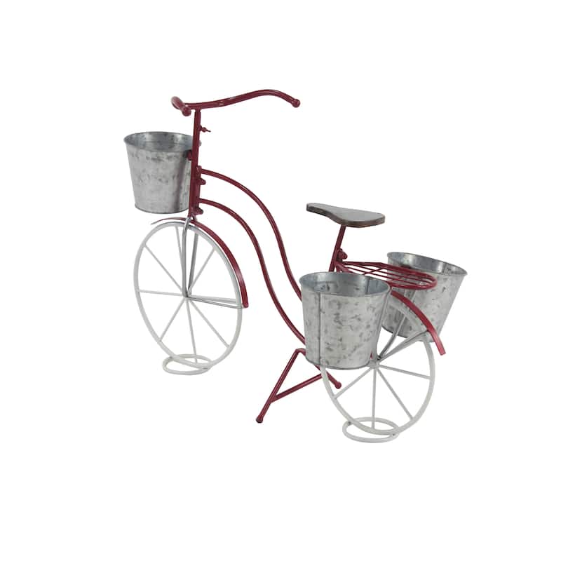Red Metal Indoor Outdoor Bike Indoor Outdoor Plantstand with Basket and Saddle Bag Planters - 31 x 15 x 23Round
