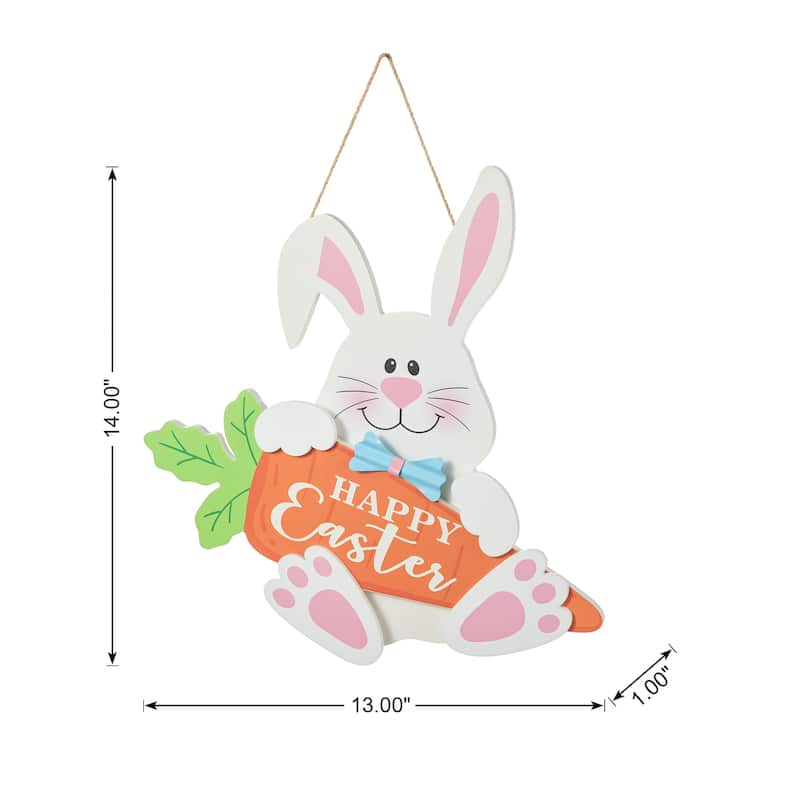 Glitzhome Easter Wooden Cute Bunny Eggs/Fence Door Hanger Wall Decor Spring Gift