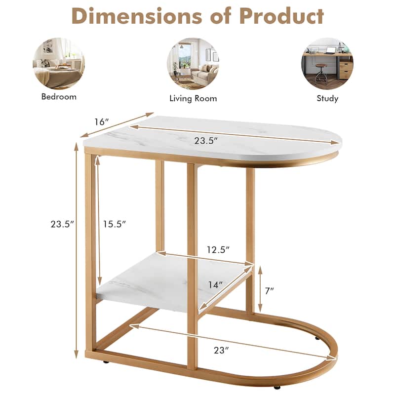 Costway C-shaped Side Table 2-Tier End Table with Storage Modern