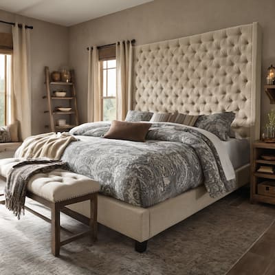 Detmold Wingback Button Tufted High Headboard Bed