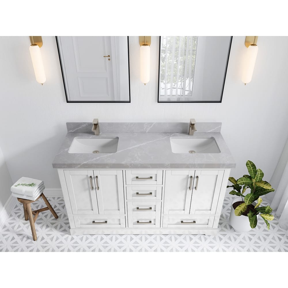 Willow Collection 60 in W x 22 in D x 36 in H Boston Double Bowl Sink Bathroom Vanity with Countertop