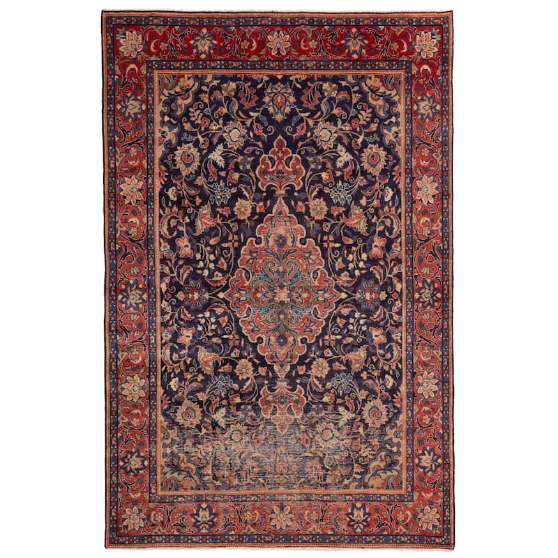 ECARPETGALLERY Hand-knotted Anadol Vintage Navy Wool Rug - 6'7 x 10'0