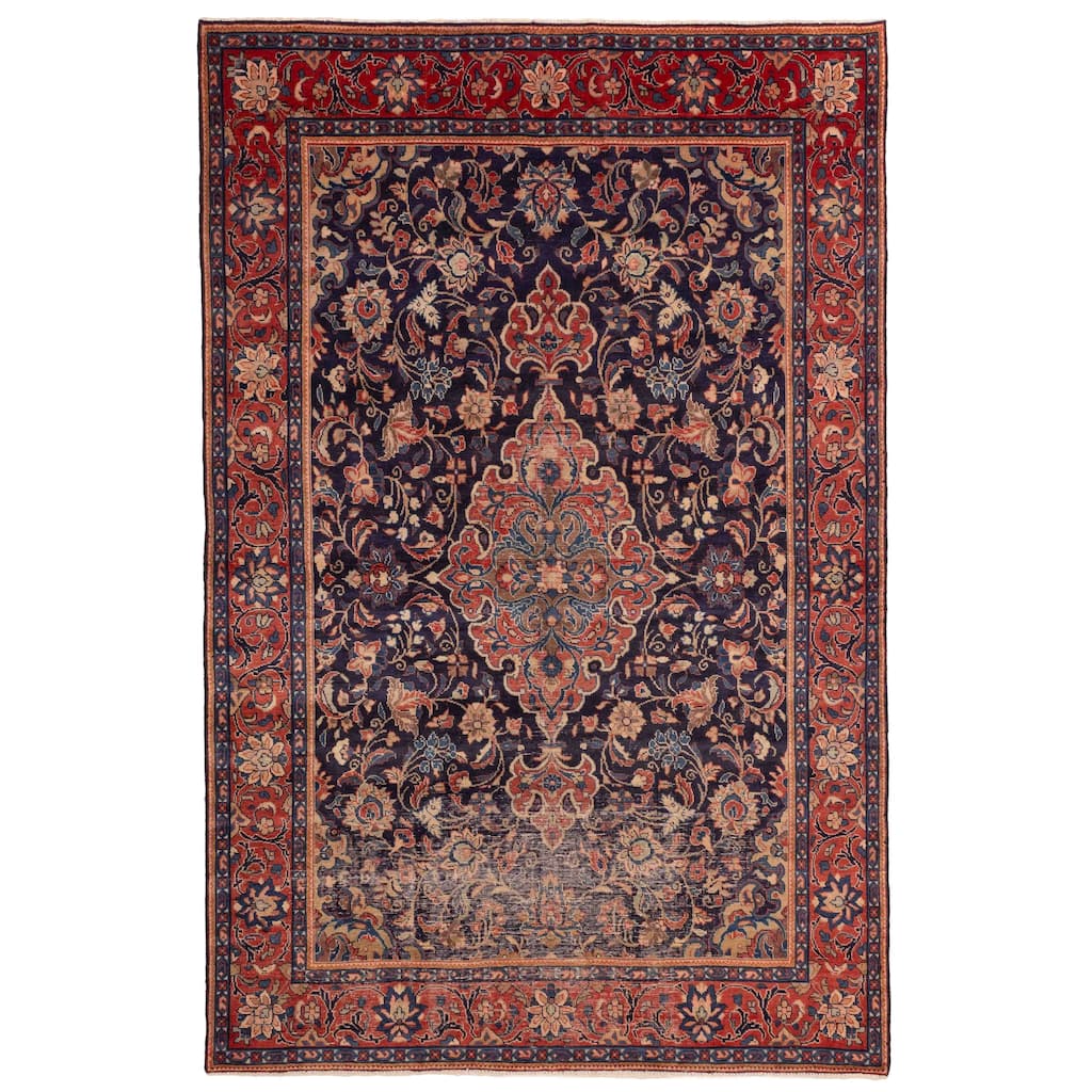 ECARPETGALLERY Hand-knotted Anadol Vintage Navy Wool Rug - 6'7 x 10'0