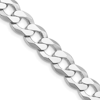Curata 925 Sterling Silver Rhodium Plated 9.75mm Flat Curb Chain Necklace