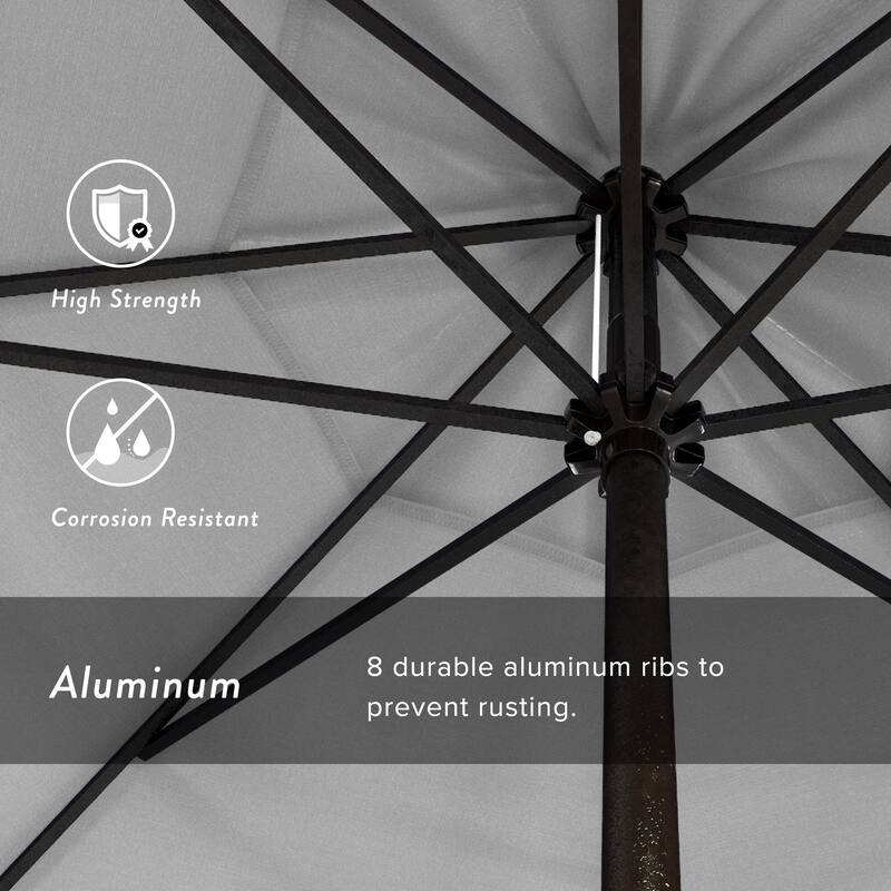 California Umbrella 7.5' Round Crank Lift Auto Tilt 8 Rib Aluminum Patio Umbrella, Bronze Finish, Olefin Royal Blue Fabric