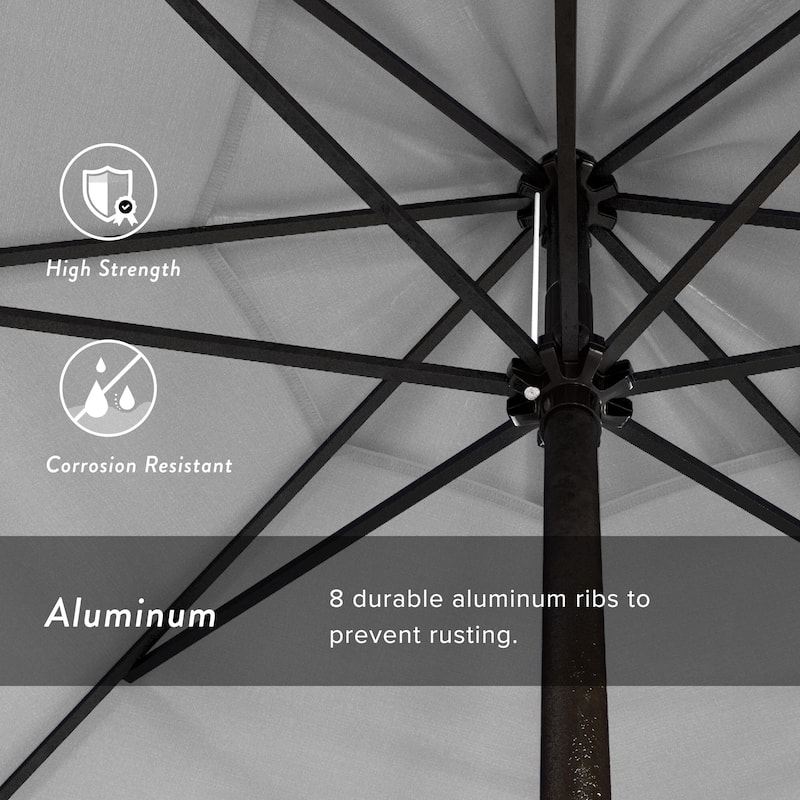 California Umbrella 9' Round Crank Lift Auto Tilt 8 Rib Aluminum Patio Umbrella, Bronze Finish Olefin