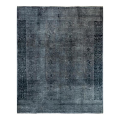 Overton Hand Knotted Wool Vintage Inspired Modern Contemporary Overdyed Gray Area Rug - 9' 4" x 11' 5"