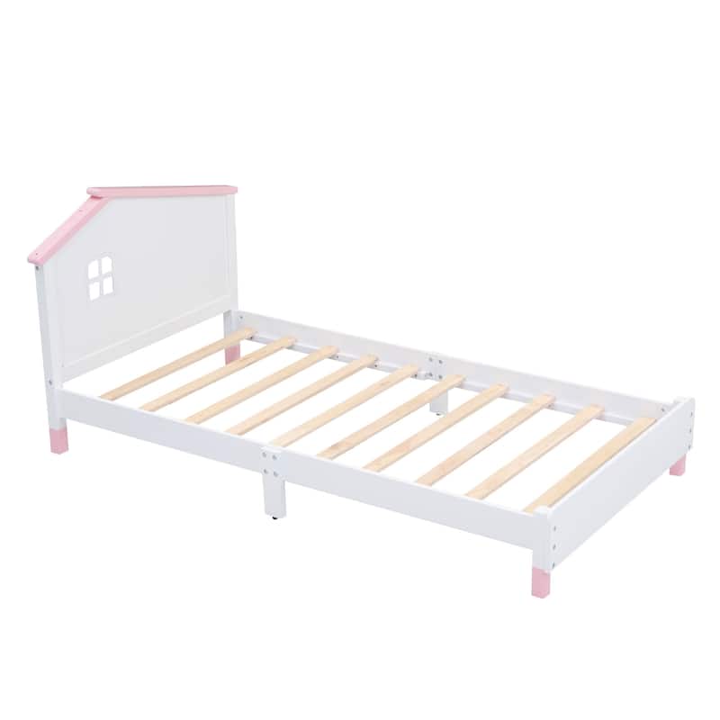 3-Pieces Bedroom Sets Twin Size Platform Bed with Nightstand and Storage dresser,Cream+Walnut