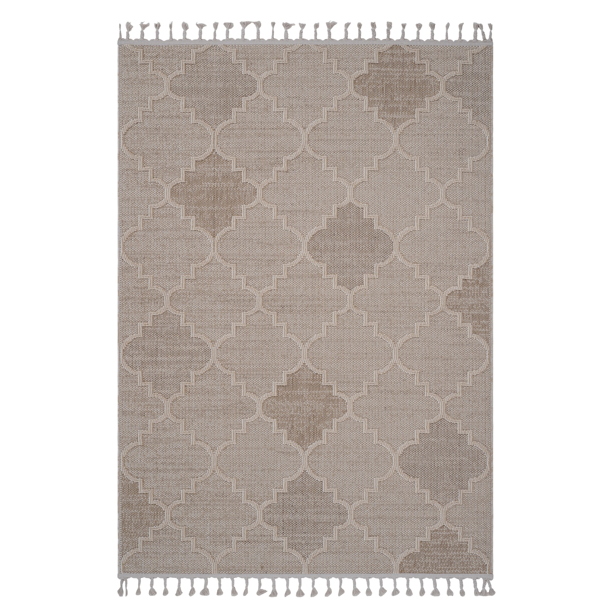 Guros Collection Cream / Trellis Indoor / Outdoor Non-Shedding Area Rug