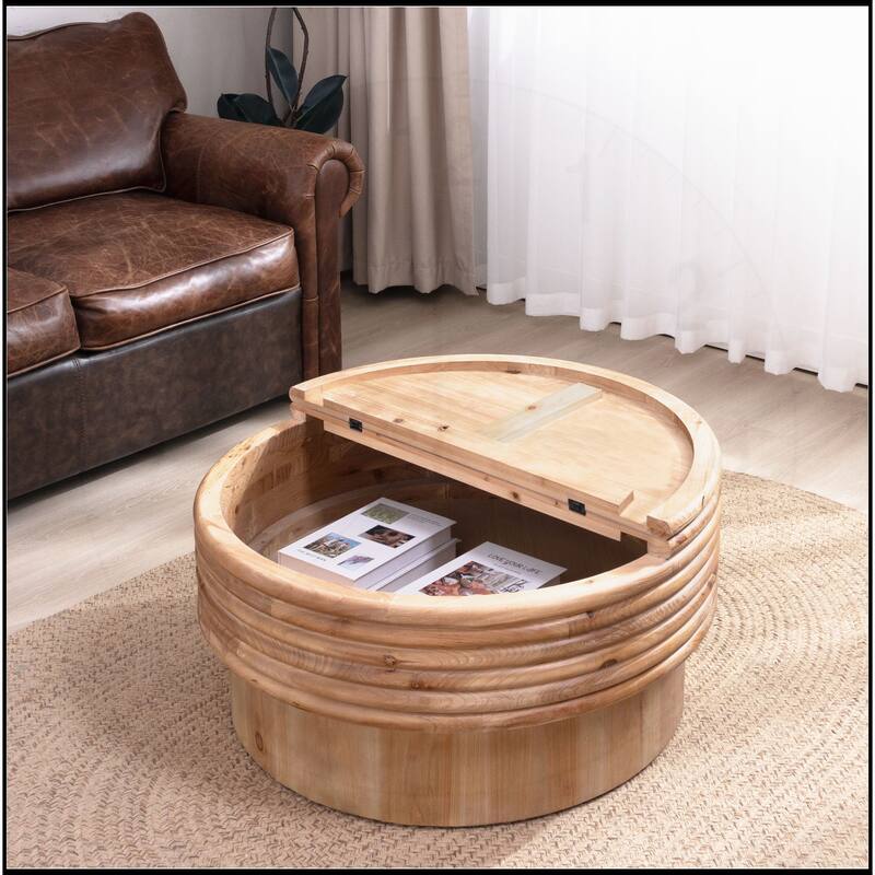 30.3" Stylish Round Coffee Table with Hidden Storage