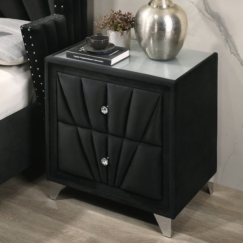 Ambrosia Glam Black Fabric Upholstered Nailhead 3-Piece Panel Bedroom Set by Furniture of America