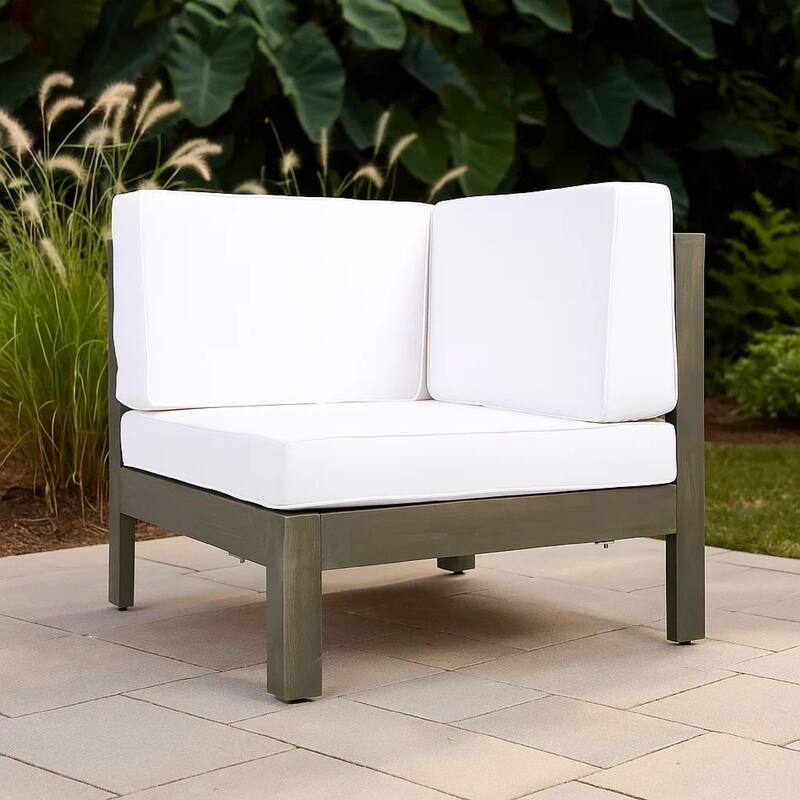 Lizzie Outdoor Corner Chair, Cross Back, White Fabric, Dark Gray Wood