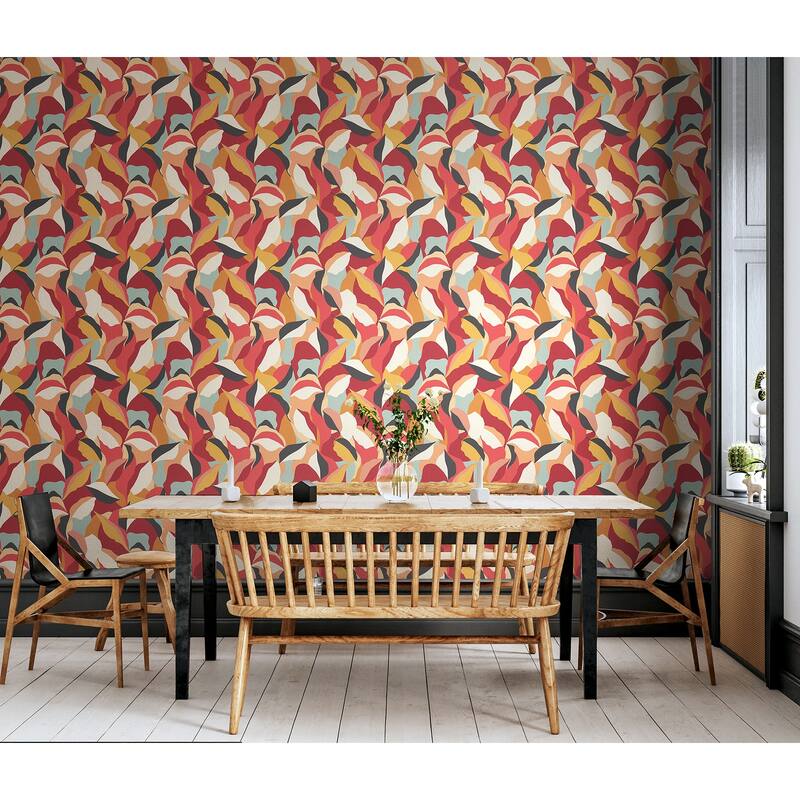 Hoopla Walls Leafy Patchwork Spice Mix Peel and Stick Wallpaper - N/A