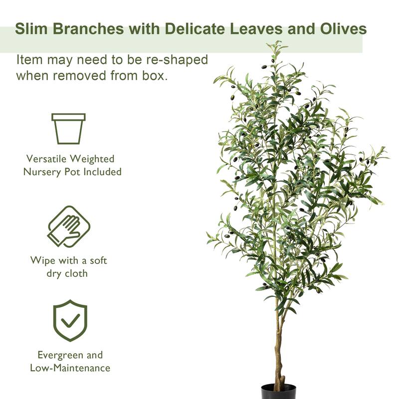 Glitzhome 6ft Faux Olive Tree with Black Pot Real Touch Artificial Plant