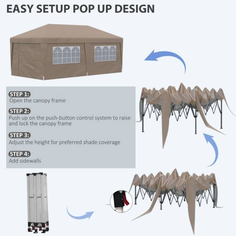 Foldable Pop-Up Gazebo Party Tent with Adjustable Legs and Windows 2 Doors Included Carry Bag - 232.25" L x 117" W x 112.25" H