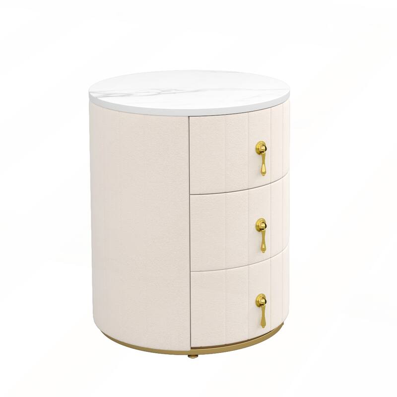 Elegant Beige Upholstered Nightstand with 3 Drawers for Modern Bedrooms