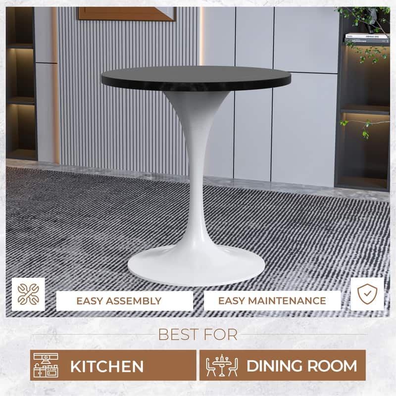 LeisureMod Verve 27" Round Dining Table with MDF Wood TableTop and White Steel Base for Kitchen & Dining Room - 27.56"