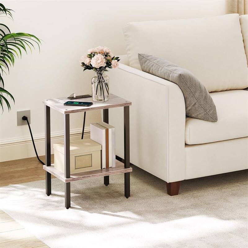 Side Table End Table with Charging Station