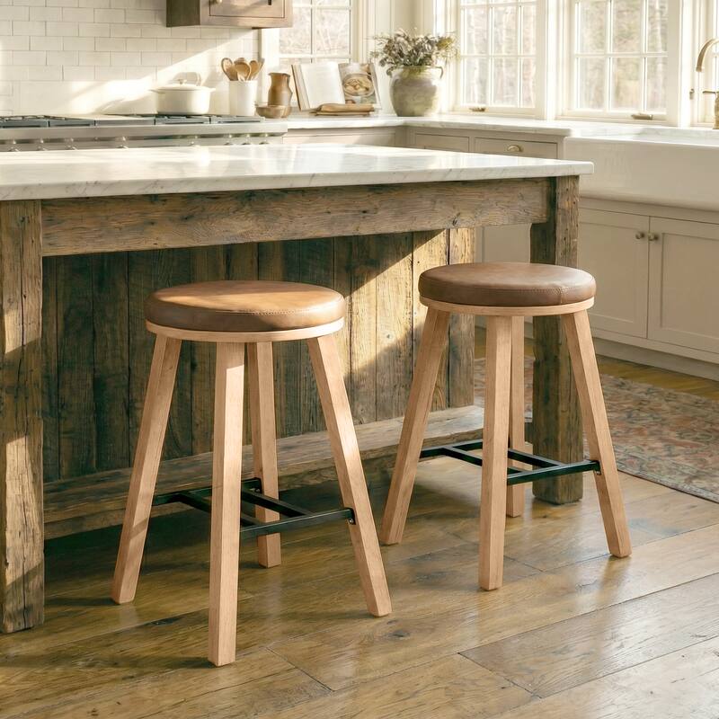 Bower home Upholstered Round Wood Counter Stool - Set of 2