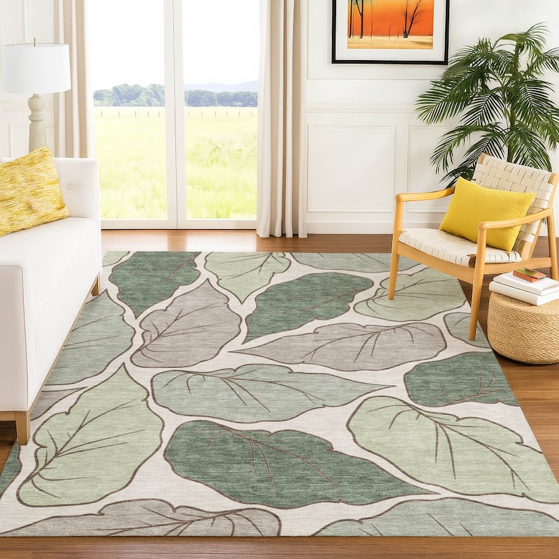 Machine Washable Indoor/ Outdoor Contemporary Floral Chantille Rug