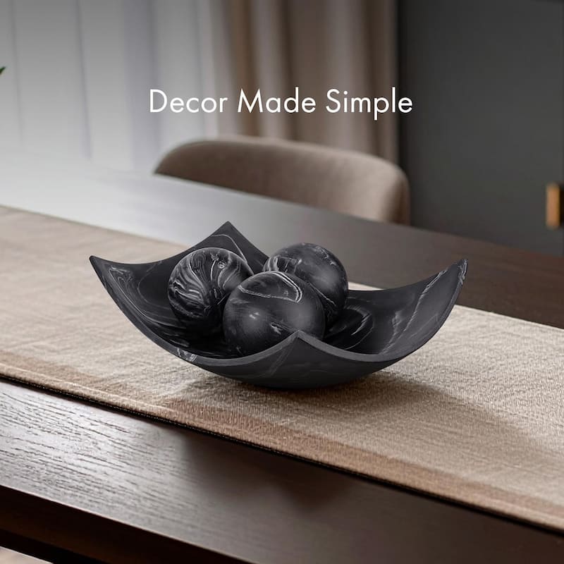 Creative Scents Black Marble Look Fruit Bowl for Kitchen Counter