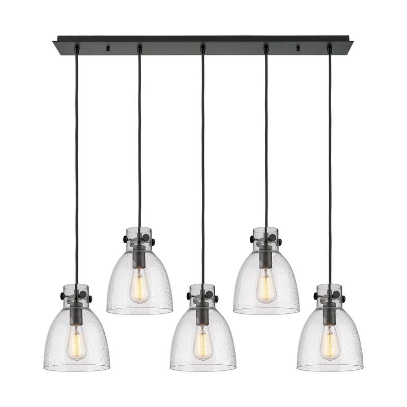 Innovations Lighting Newton Bell - 5 Light 8" Cord Hung Linear Pendant - Seedy/Matte Black