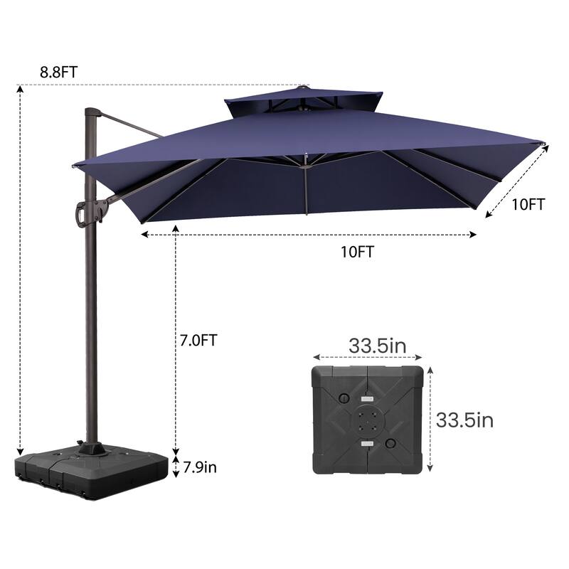 Pellebant Outdoor 10 FT Square Cantilever Patio Umbrella with Wheel Base