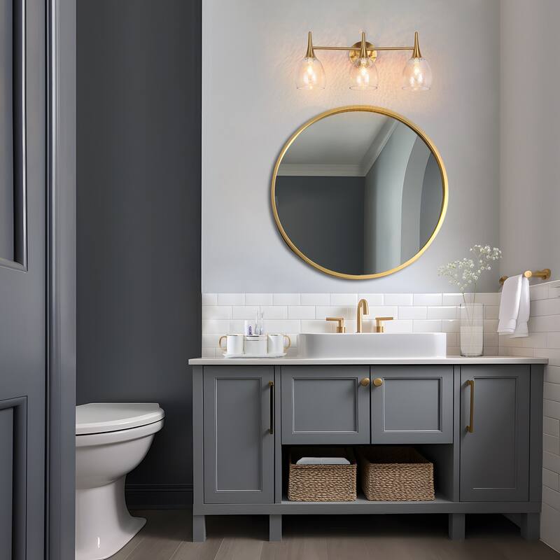 Suvy Modern Gold 3-Light Bathroom Vanity Lights Glass Wall Sconces