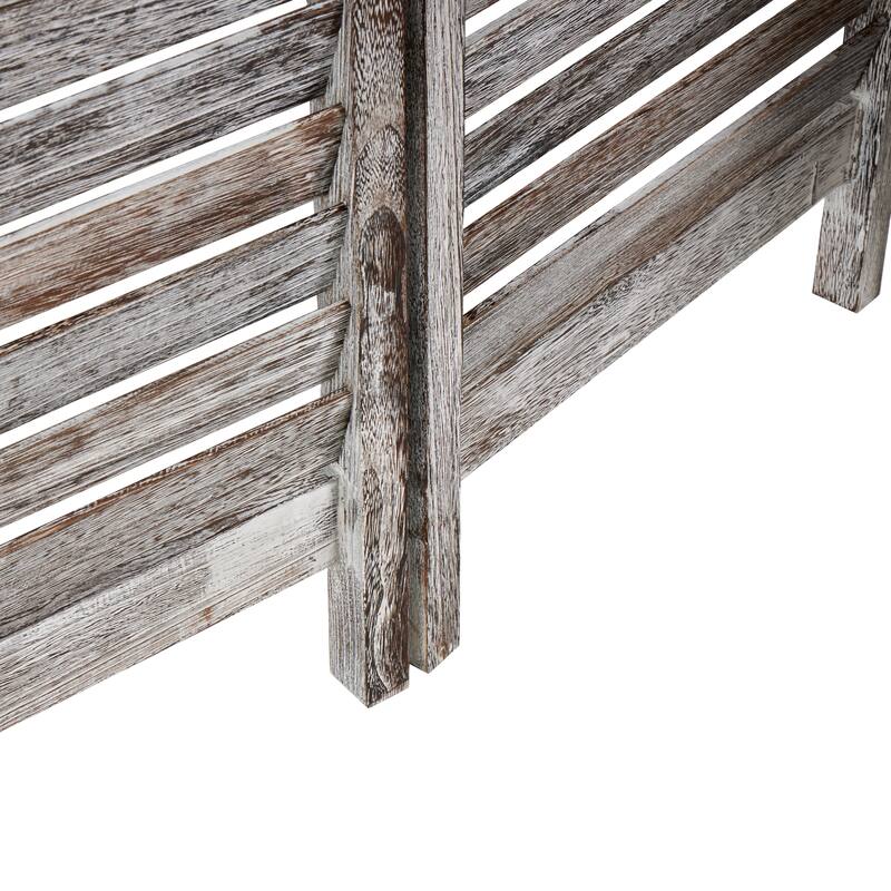 Gray Wood Distressed Shutter Top 3 Panel Partition Room Divider Screen with Brown Accents