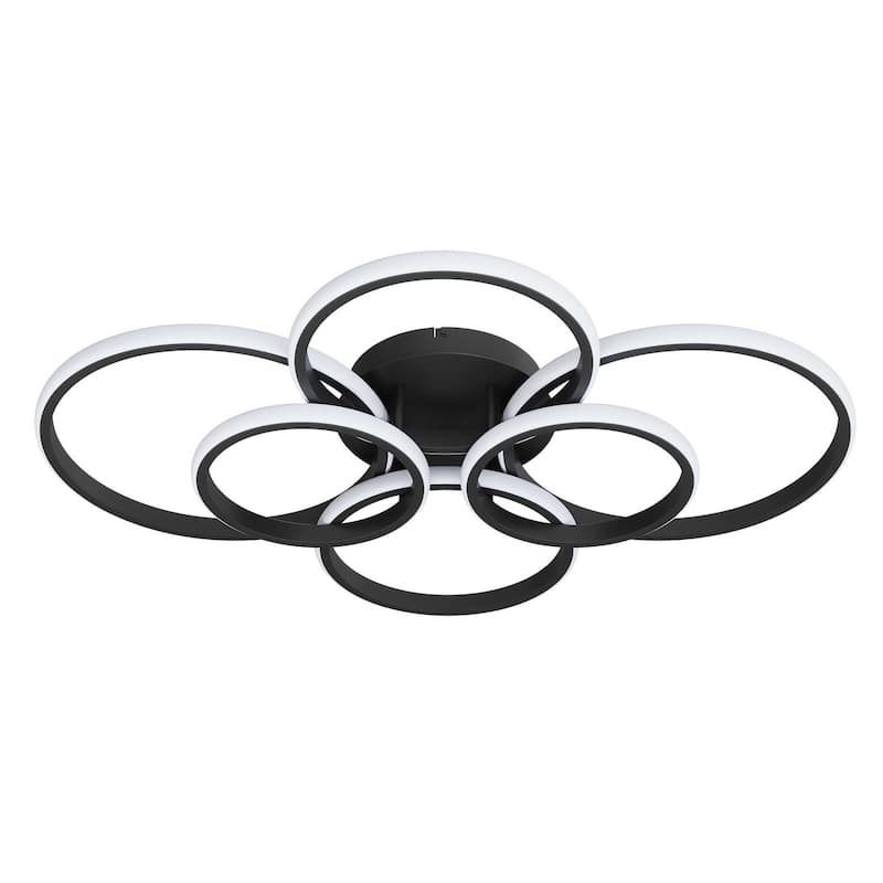 Modern 6-Ring Dimmable Cool White LED Semi Flush Mount Ceiling Light Fixture