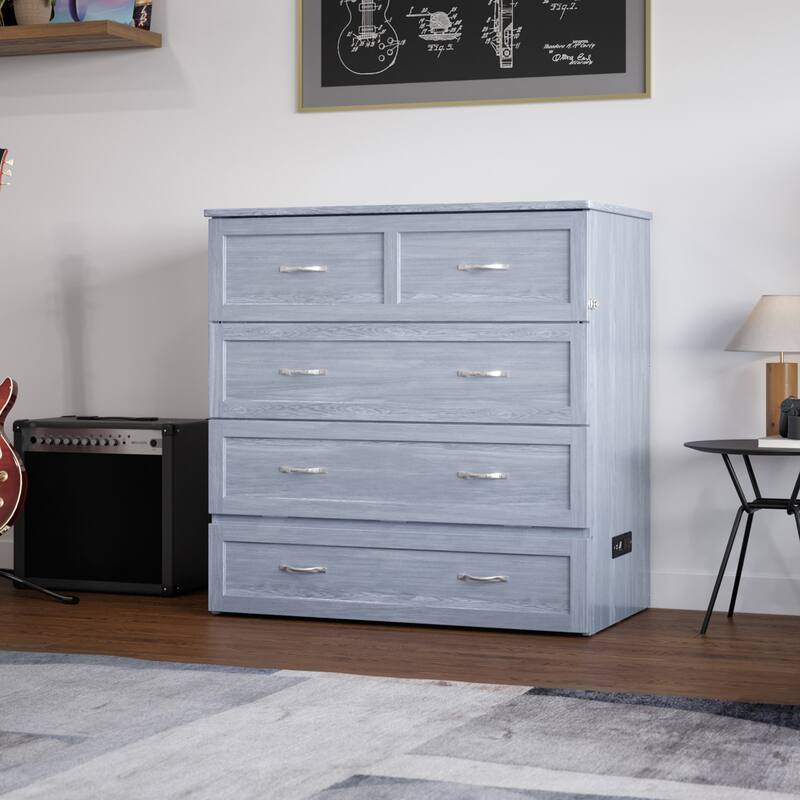 AFI Northfield Murphy Bed Chest with 6" Mattress, Storage Drawer & Built-In Charger
