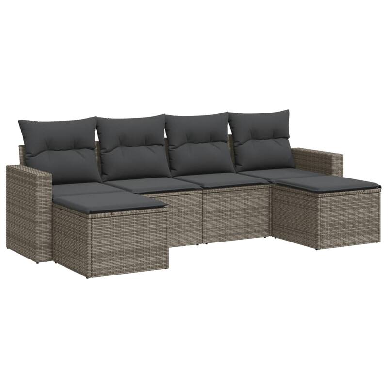 vidaXL Garden Sofa Set Gray PE Rattan 6 Piece Set Adjustable Feet - 21.7 x 21.7 x 14.6