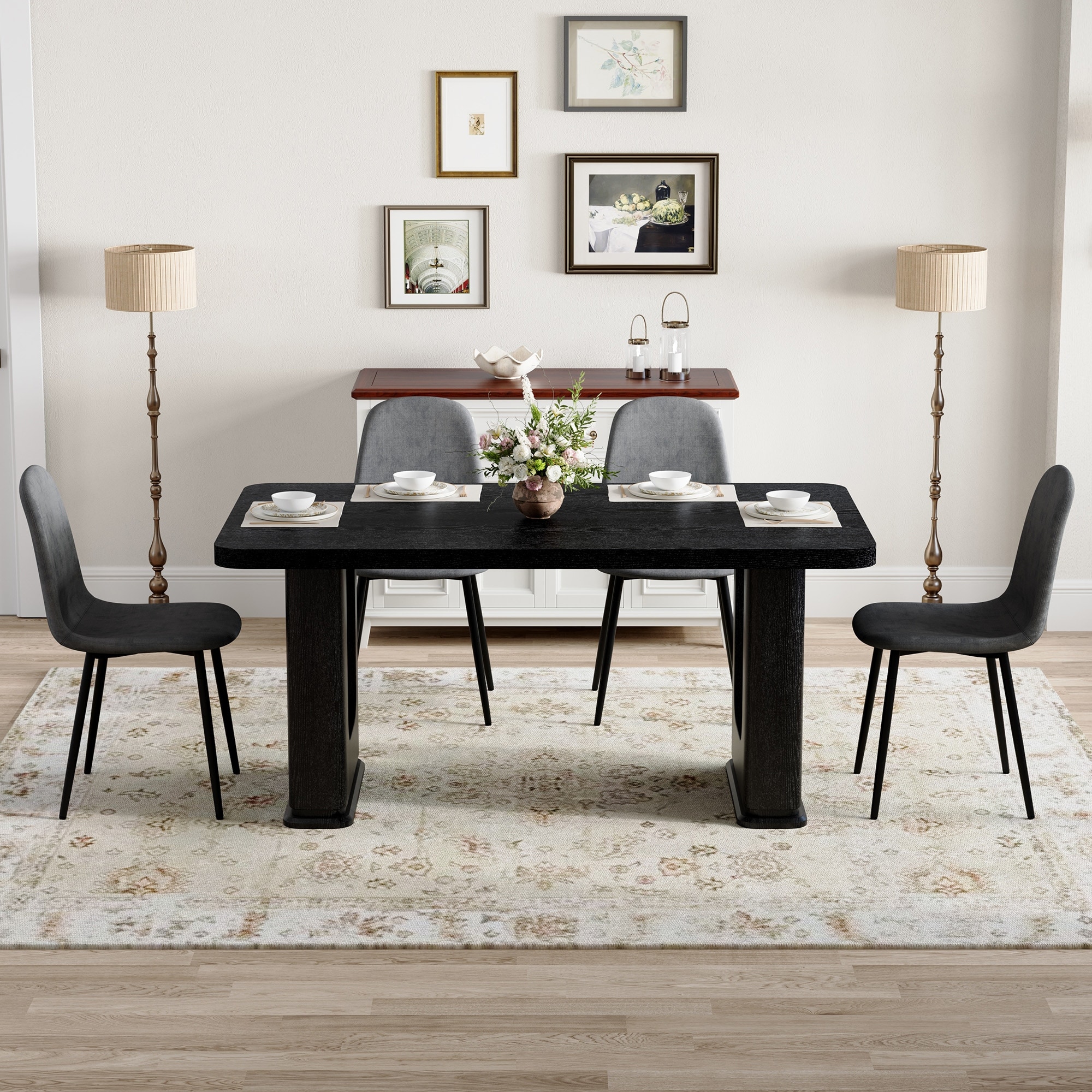 5 Piece Dining Table Set for 4, 64.5" Wooden Kitchen Table with 4 Dining Chairs, Modern Rectangular Table and Chairs Set