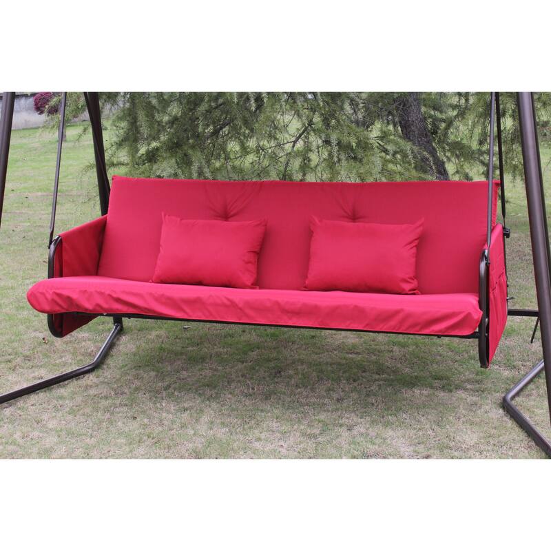 Metal Frame Swing Chair Convert Swing Bed with Adjustable Canopy Outdoor Patio Hanging Chair Hammock Chairs, 3-Seater