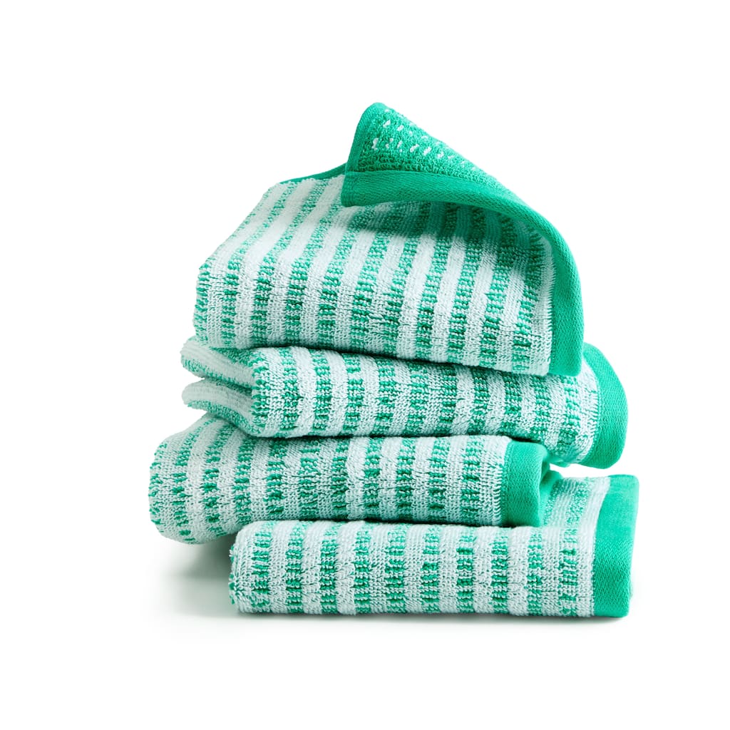 TOWN & COUNTRY PLAY 4-Piece Striped Reversible Terry Brights Washcloth Set, 13x13-Inch, 100% BCI Cotton - 13"x13"