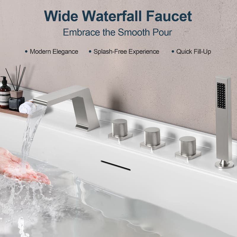 GRANDJOY Deck Mount Bathtub Spout and Handheld Shower Head Combo 5 Hole Design High Pressure
