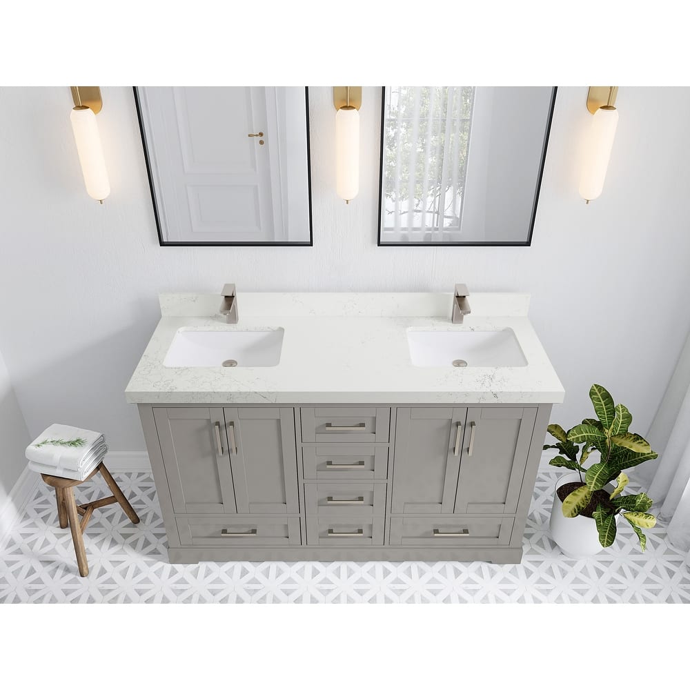 Willow Collection 60 in W x 22 in D x 36 in H Boston Double Bowl Sink Bathroom Vanity with Countertop