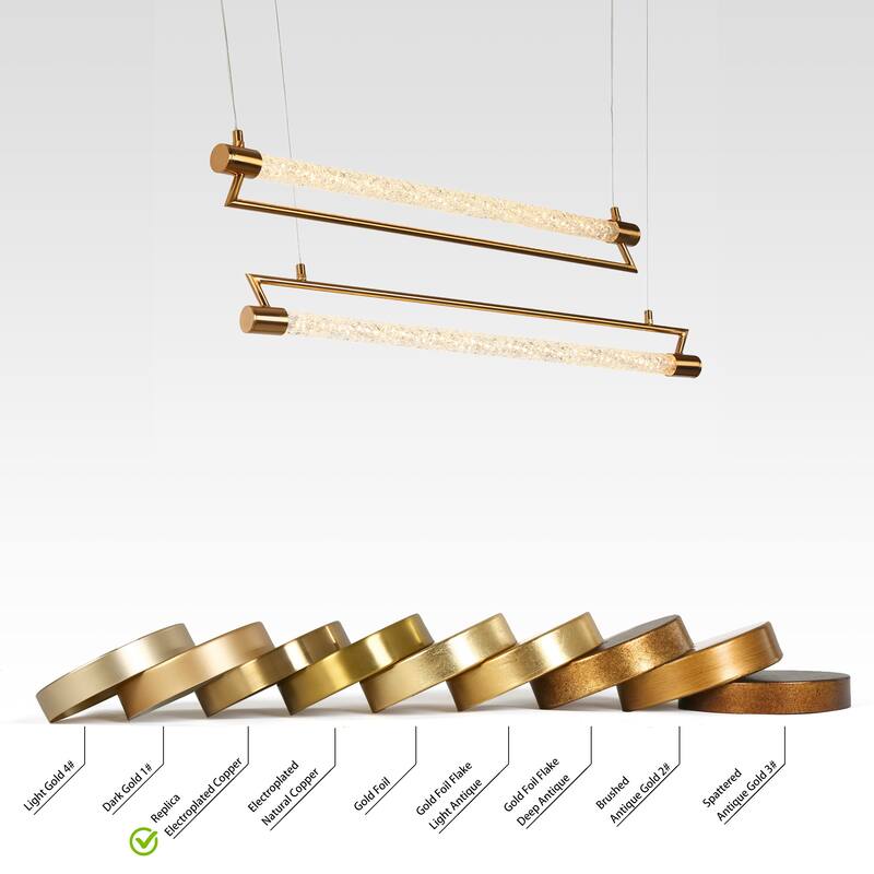 Modern 2-Tier Gold LED Linear Island Chandelier for Kitchen Island Dining Room - W42" x H66.5" Max
