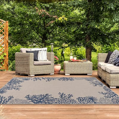 Sevita Coastal Bordered Coral Reef Indoor Outdoor Rug