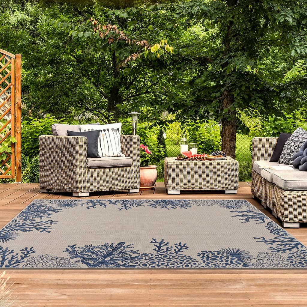 Sevita Coastal Bordered Coral Reef Indoor Outdoor Rug