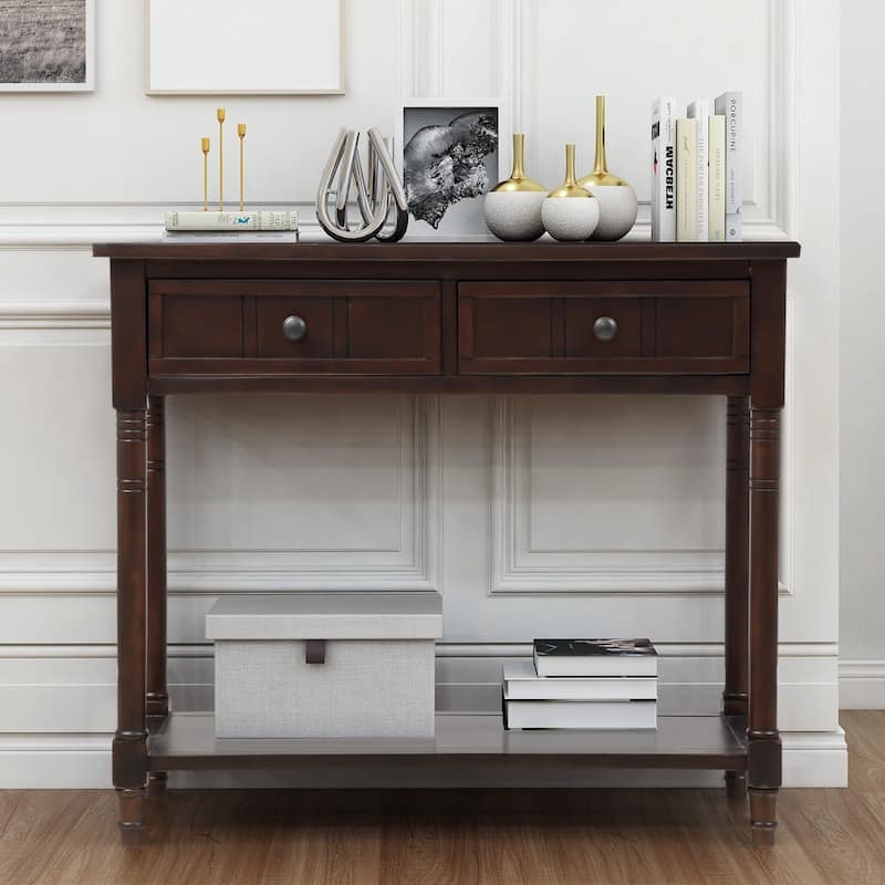 Daisy Series Console Table Traditional Design with Two Drawers and Bottom Shelf Acacia Mangium - Espresso