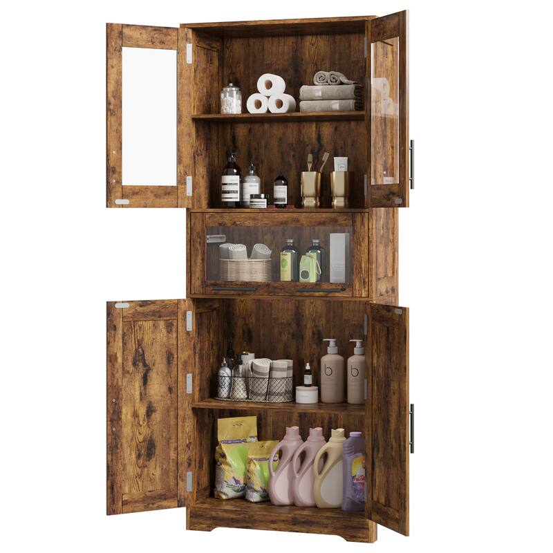 67" Tal Storage Cabinet with Glass Doors - Brown - 2-Doors