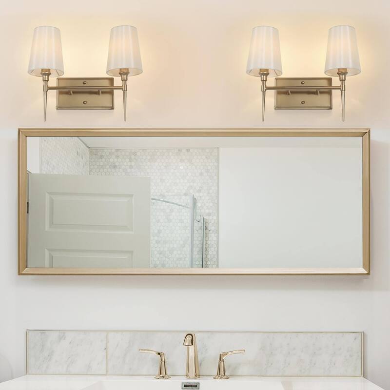 Barr Mid-Century Modern Gold Bathroom Vanity Light Dimmable Fabric Wall Sconces