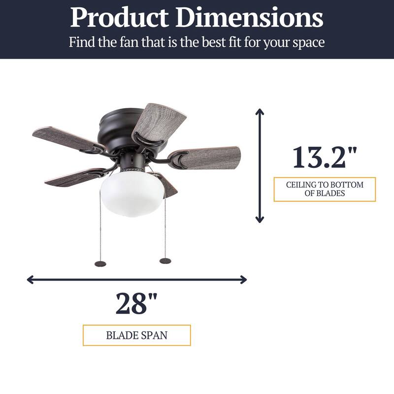 28" Prominence Home Hero Bronze Traditional Flush Mount Indoor LED Ceiling Fan with Light, Pull Chain