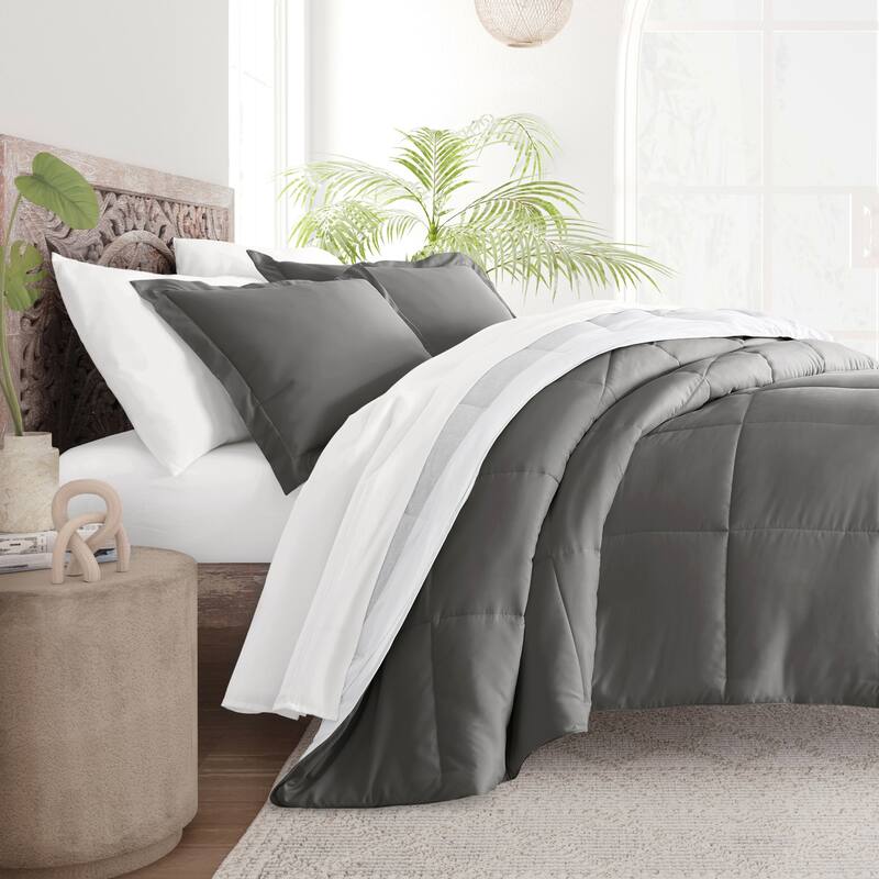 Becky Cameron Stitched Stripe Fog Pattern Reversible Comforter Set
