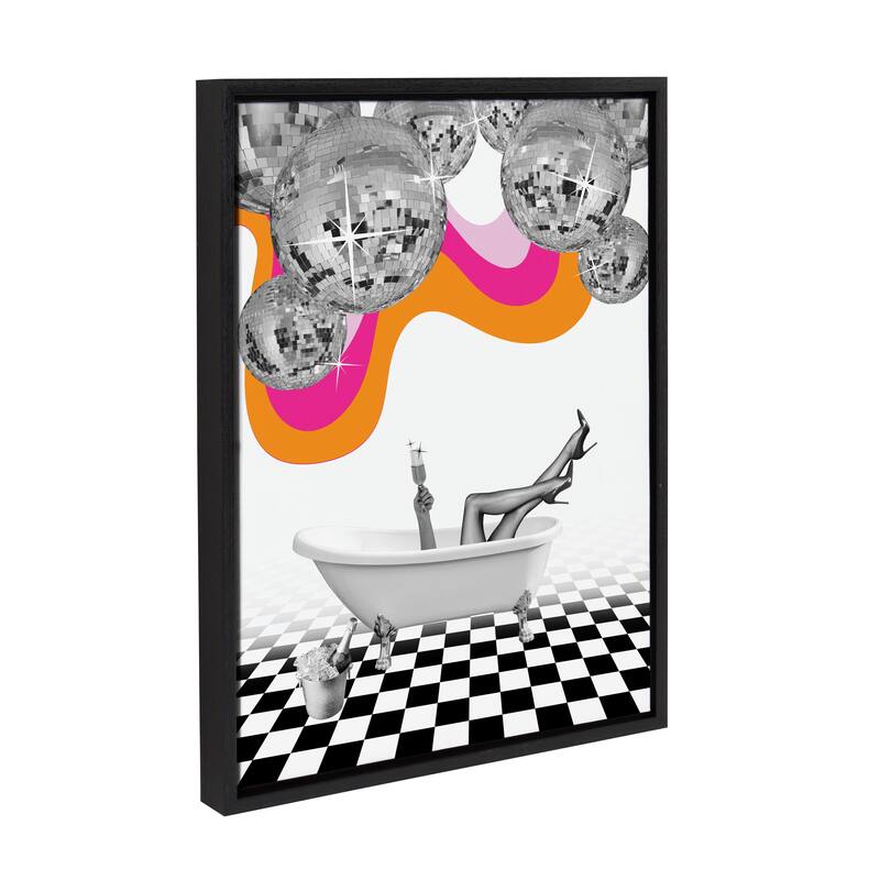 Kate and Laurel Sylvie Disco Bathtub Framed Canvas by Honey Island Studio - 18x24 - Black
