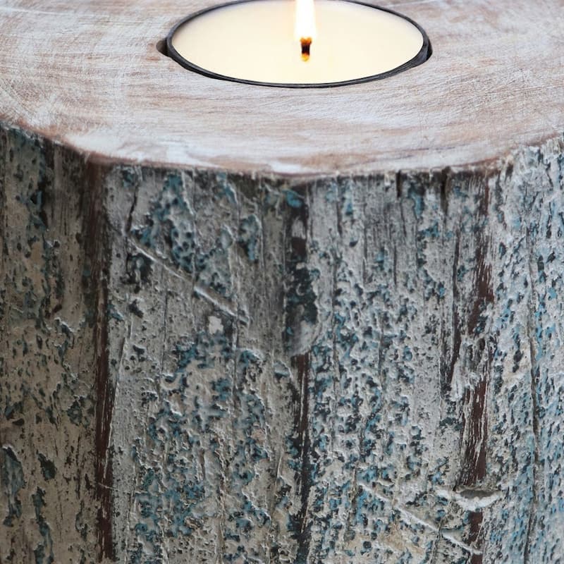 5" Brown And White Solid Wood Tabletop Tealight Candle Holder - 5" W x 5" H