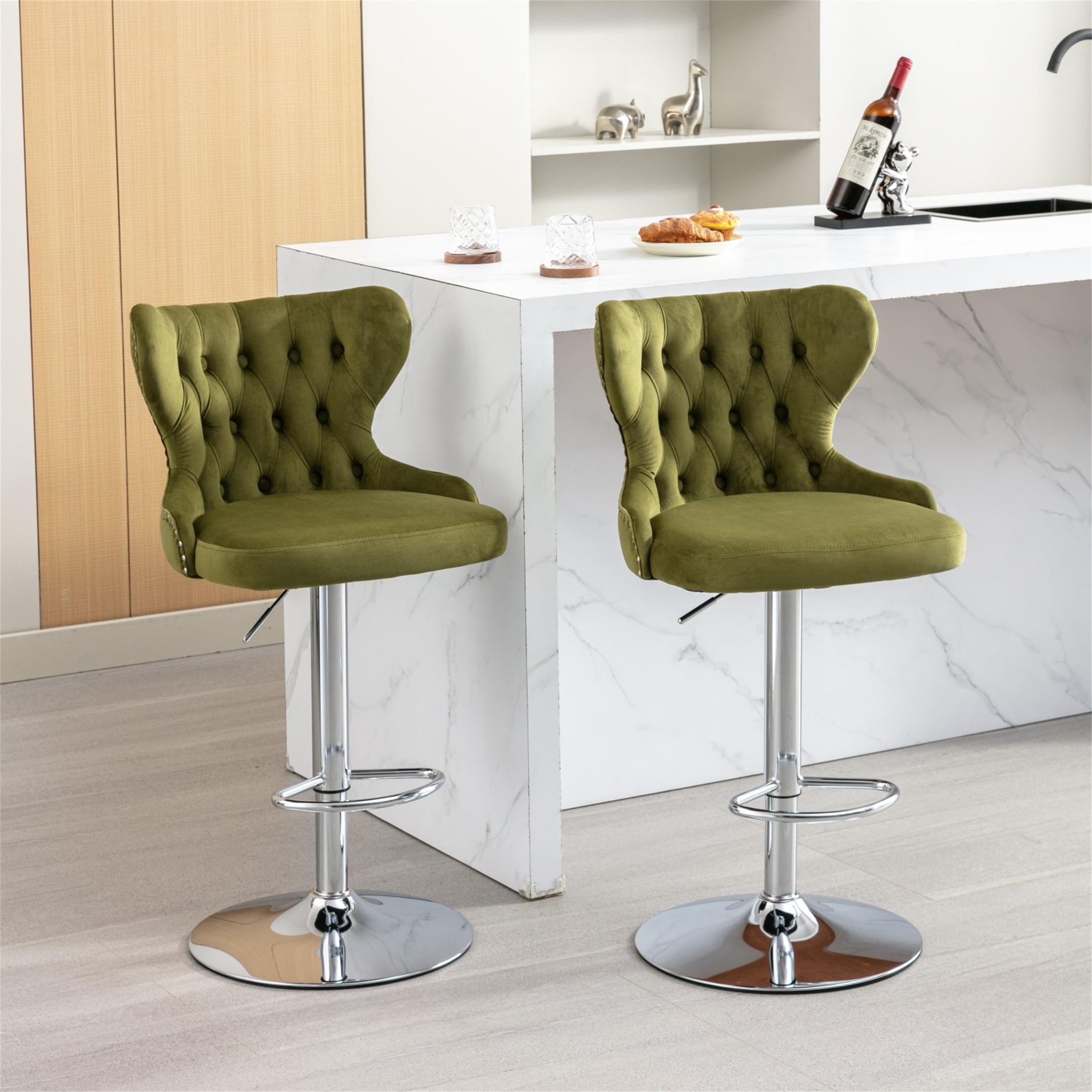 Swivel Bar Stools Set of 2, Velvet Counter Height Adjustable Barstools ...