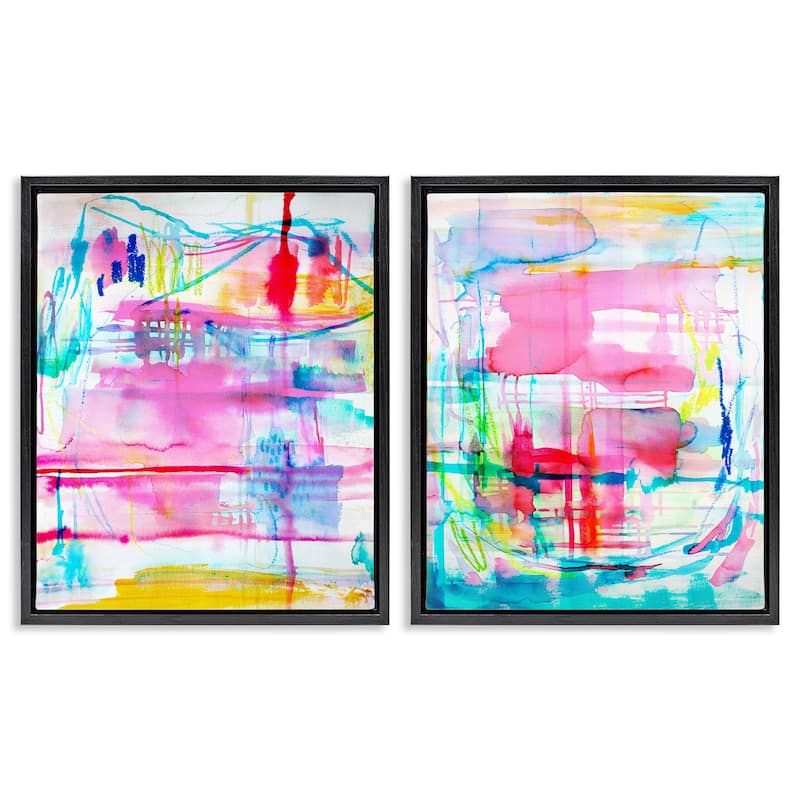 Stupell Vibrant Chaos Abstractions Framed Floater Canvas Wall Art Design By Gemma Bardot (Set of 2) - 17 x 21 - Black